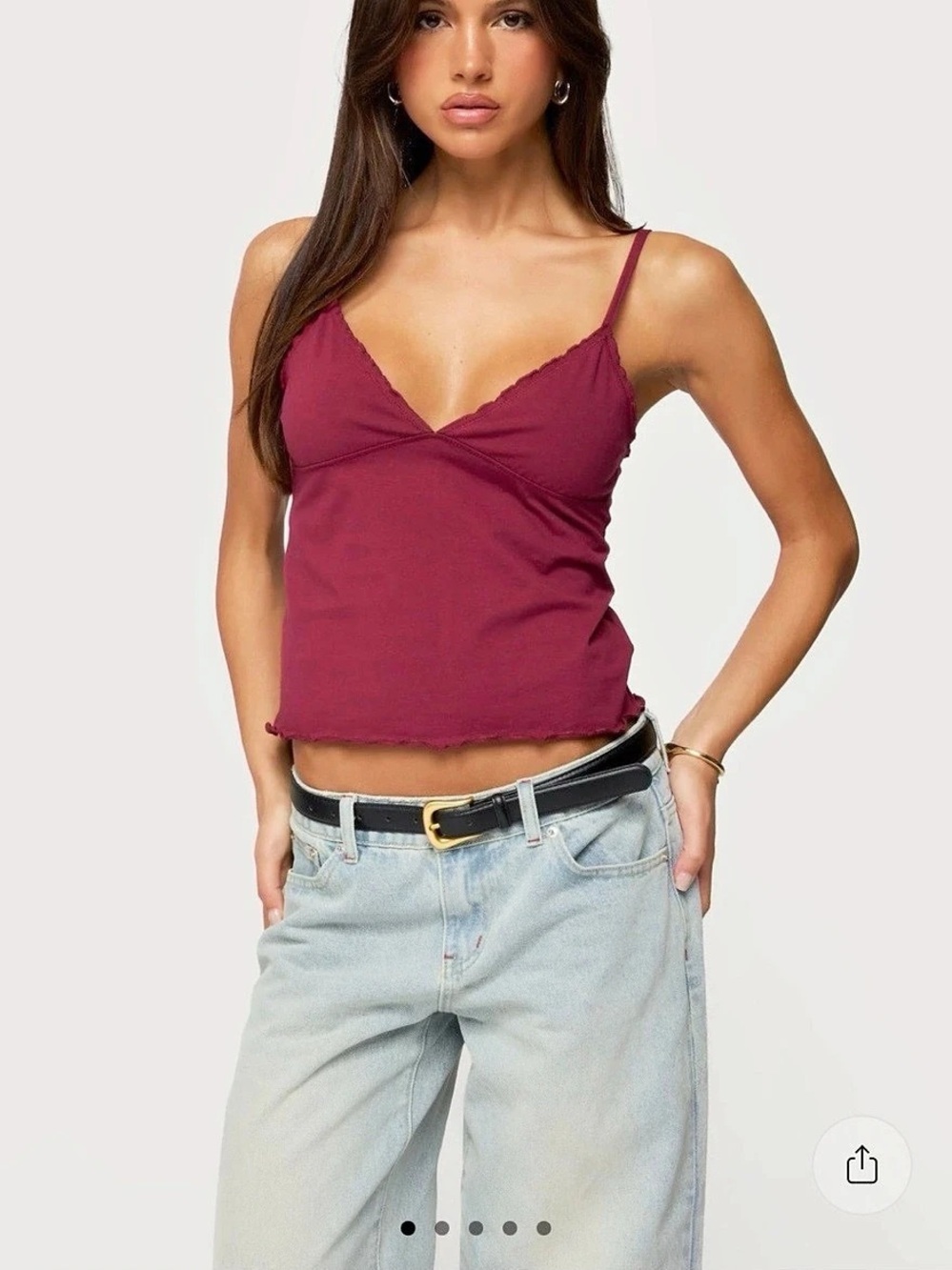 Edikted Glendon Babydoll Top Babydoll Tank Top in Burgundy